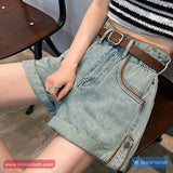 High Waist Brown Outline Denim Shorts