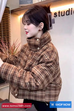 Stand Neck Vintage Plaid Pattern Winter Thick Coat Jacket