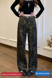 Long Retro Leopard Pattern Straight Pants