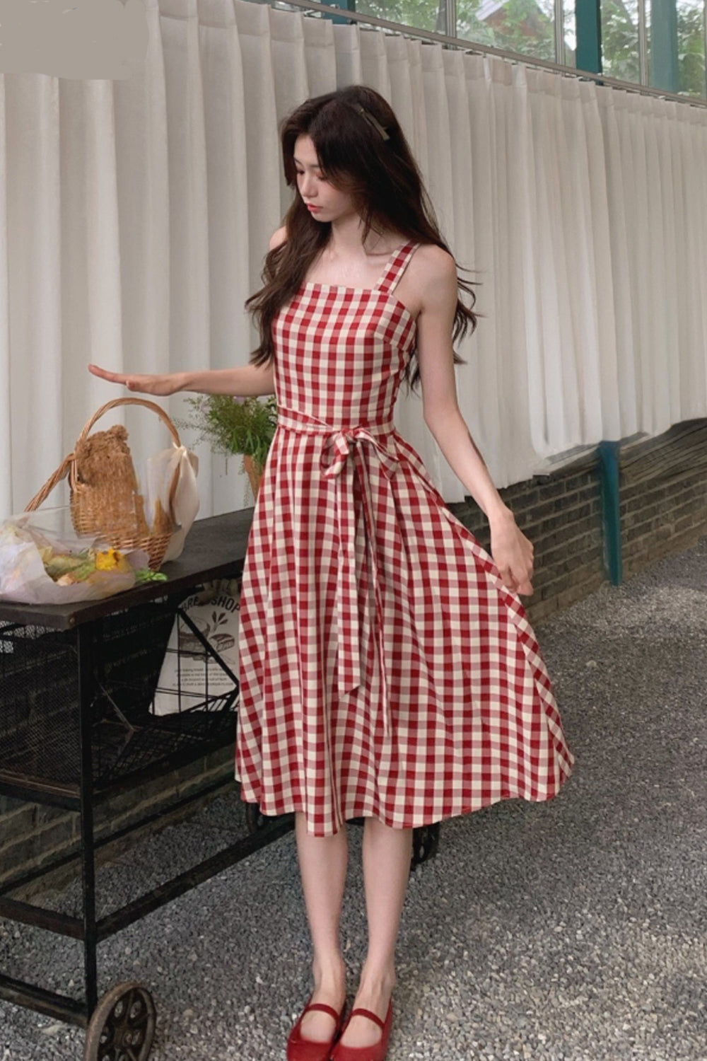 Sweet Red Plaid Elegant Midi Dress – Tomscloth