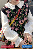 Sleeveless Full Floral Pattern Vest Sweater