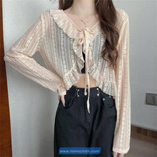 Long Sleeve Lace Up Semi Transparent Cardigan