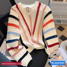 Striped Color Hollow Style Casual Sweater