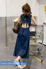 Backless Hollow Out Long Denim Dress