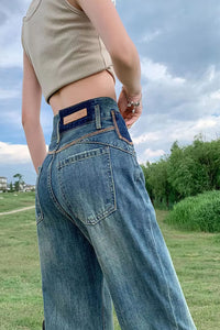 High Waist Vintage Washed Long Jeans Pants