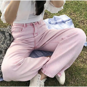 High Waist Casual Pink Jeans Pants