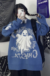 Loose Retro Ghost Printed Sweater