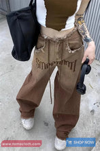 High Waist Retro Tassel Brown Jeans Pants