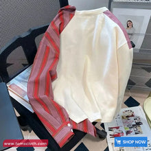 Long Sleeve Combined Irregular Style Striped Collar Sweatshirt