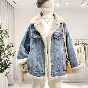 Two Sided Fur Collar Style Denim Jacket