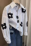 Long Sleeve Striped Combine Floral Casual Blouse Shirt