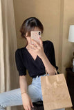 V-Neck Thin Knitted Hollow Out Shirts