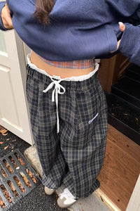 Loose Wide Leg Retro Plaid Pants