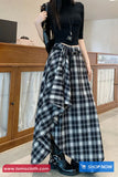 Vintage Woolen Plaid Asymmetrical Midi Skirts