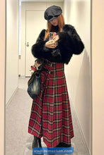 High Waist Mid Length A-Line Red Plaid Skirts