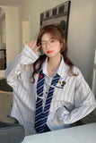 Long Sleeve Vintage Tie Striped Blouse Shirts