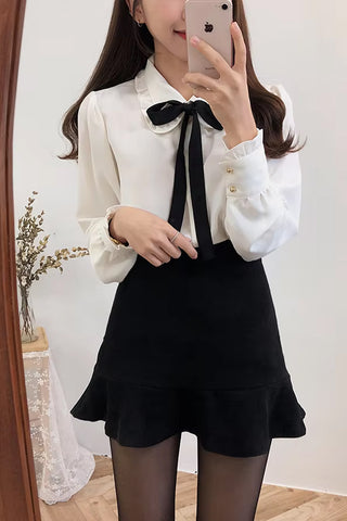 Long Sleeve Cute Bow Elegant Blouse Shirt