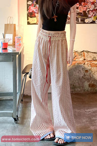 Casual Striped Pattern With Lace Patchwork Pants