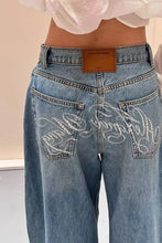 High Waist Letter Back Embroidered Jeans Pants