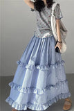 High Waist Vintage Ruffles Plaid Elegant Long Skirts
