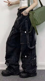 Loose Multi Pockets Long Black Jeans Pants