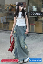 Vintage Side Ripped Long Jeans Skirts