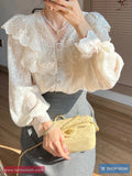 Long Sleeve Retro Elegant Lace Flounce Blouse Shirt