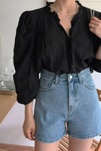 Puff Sleeve Retro Wrinkled Blouse Shirt