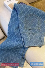 High Waist Diamond Pattern Women Jeans Pants