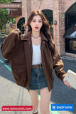 Long Sleeve Corduroy Turn Down Collar Zipper Jacket