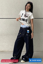 High Waist Cool Pattern Embroidered Jeans Pants