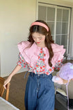 Sweet Peter Pan Collar Floral Pattern Blouse Shirts