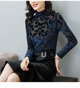 High Neck Leaf Pattern Elegant Shirts