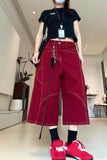 High Waist Loose Burgundy Colors Denim Shorts
