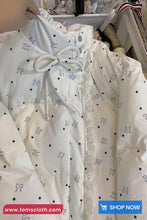 Loose Bow Printing Lace Drawstring Puffer Jacket