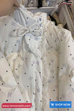Loose Bow Printing Lace Drawstring Puffer Jacket