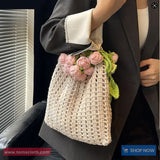 Roses Flower Crochet Hollow Out Tote Bag