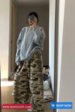 Loose Camouflage Pattern Fleece Warm Sweatpants