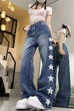 High Waist Stars Side Printed Loose Jeans Pants