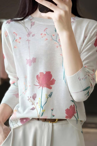 Long Sleeve Flower Pattern Silk Shirts