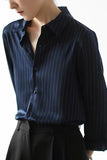 Long Sleeve Dark Colors Striped Office Blouse Shirt