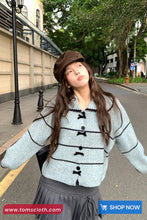 Long Sleeve Striped Cute Bow Knitted Sailor Collar Sweater