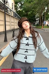 Long Sleeve Striped Cute Bow Knitted Sailor Collar Sweater