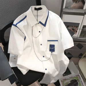 Short Sleeve Retro Love Pocket Printed With Chain Blouse Shirt