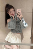 Long Sleeve Sexy Halter Neck Cropped Denim Jacket