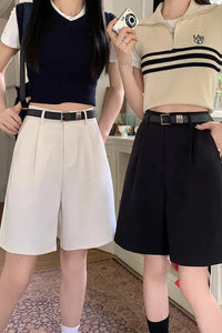 Loose Style Casual Shorts With Belt