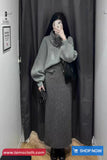 High Waist Elegant Woolen Back Slit Skirts