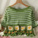 Short Sleeve Knitted Crochet Style Shirt