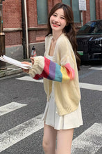 Long Rainbow Sleeve V-Neck Cardigan Sweater