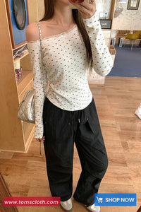 Long Sleeve Sexy Skew Collar Lace Patchwork Shirt
